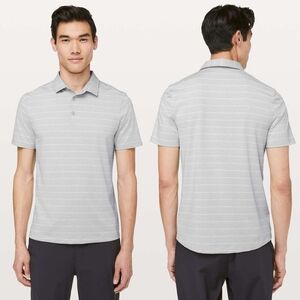 Lululemon Evolution Polo Shirt Gray Stripe Heathered Sea Salt Nimbus Size Large